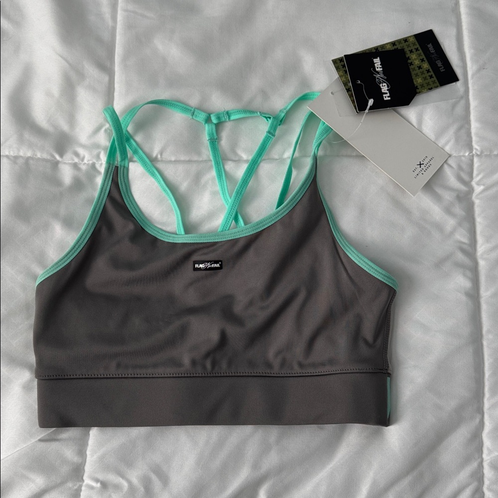 Flag Nor Fail XS Sports Bra in Gray and Mint